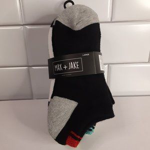 Max + Jake 6 Pair Socks - Gray, White, Black - Youth Size Large (Shoe Size 2-6)